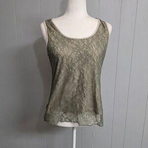 Chico's Laurel Floral Lace Overlay Layered Green Tank Top Size 1/M